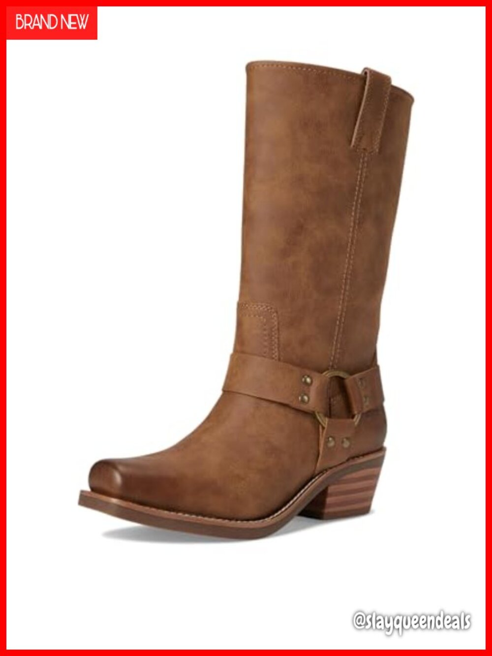Women's Mid-Calf Motorcycle Boots Vegan Leather Square Toe Harness - Picture 6 of 6